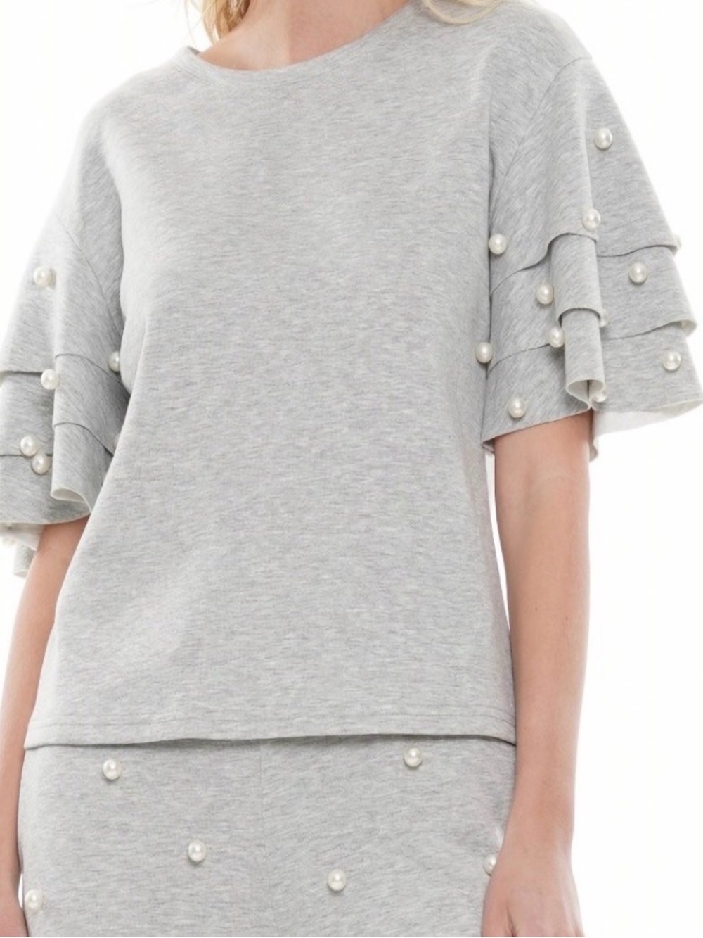 Why Dress‎ Pearl Tier Sleeve Top Light Gray Sz S